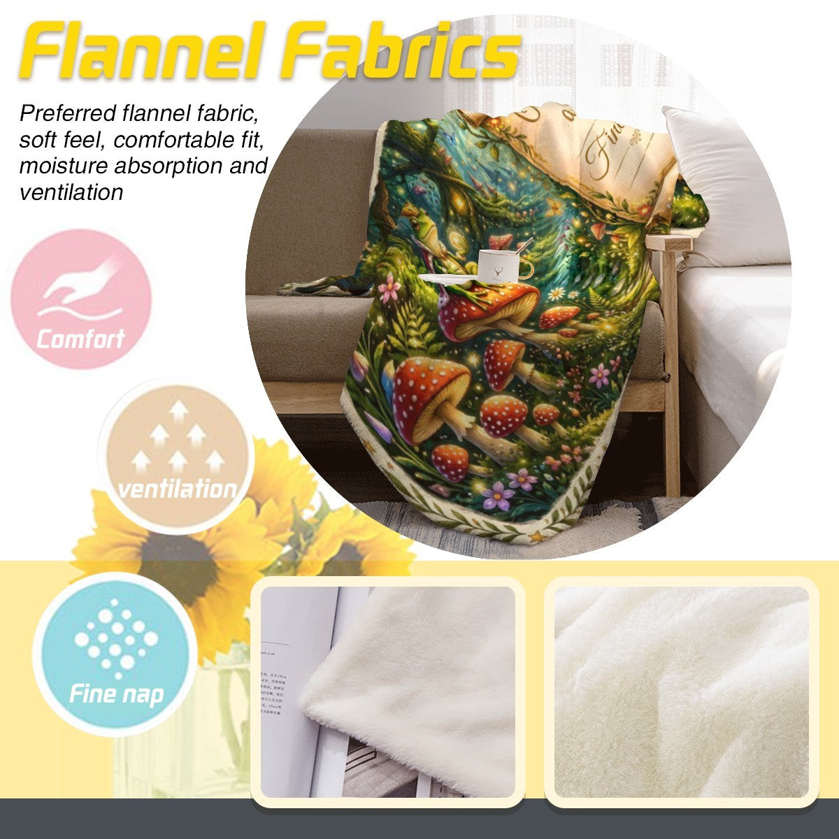 Personalized Enchanted Forest Blanket with Name - Once Upon a Time Frog Prince and Toadstool Fairytale Fleece Throw for Kids and Babies
