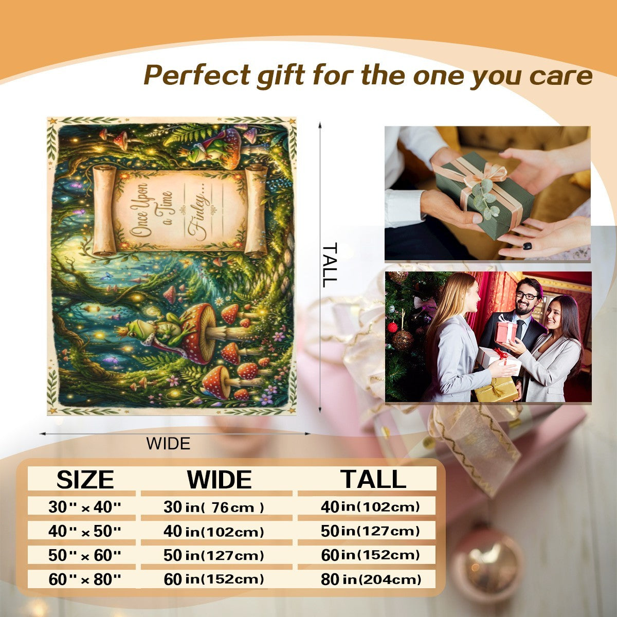 Personalized Enchanted Forest Blanket with Name - Once Upon a Time Frog Prince and Toadstool Fairytale Fleece Throw for Kids and Babies