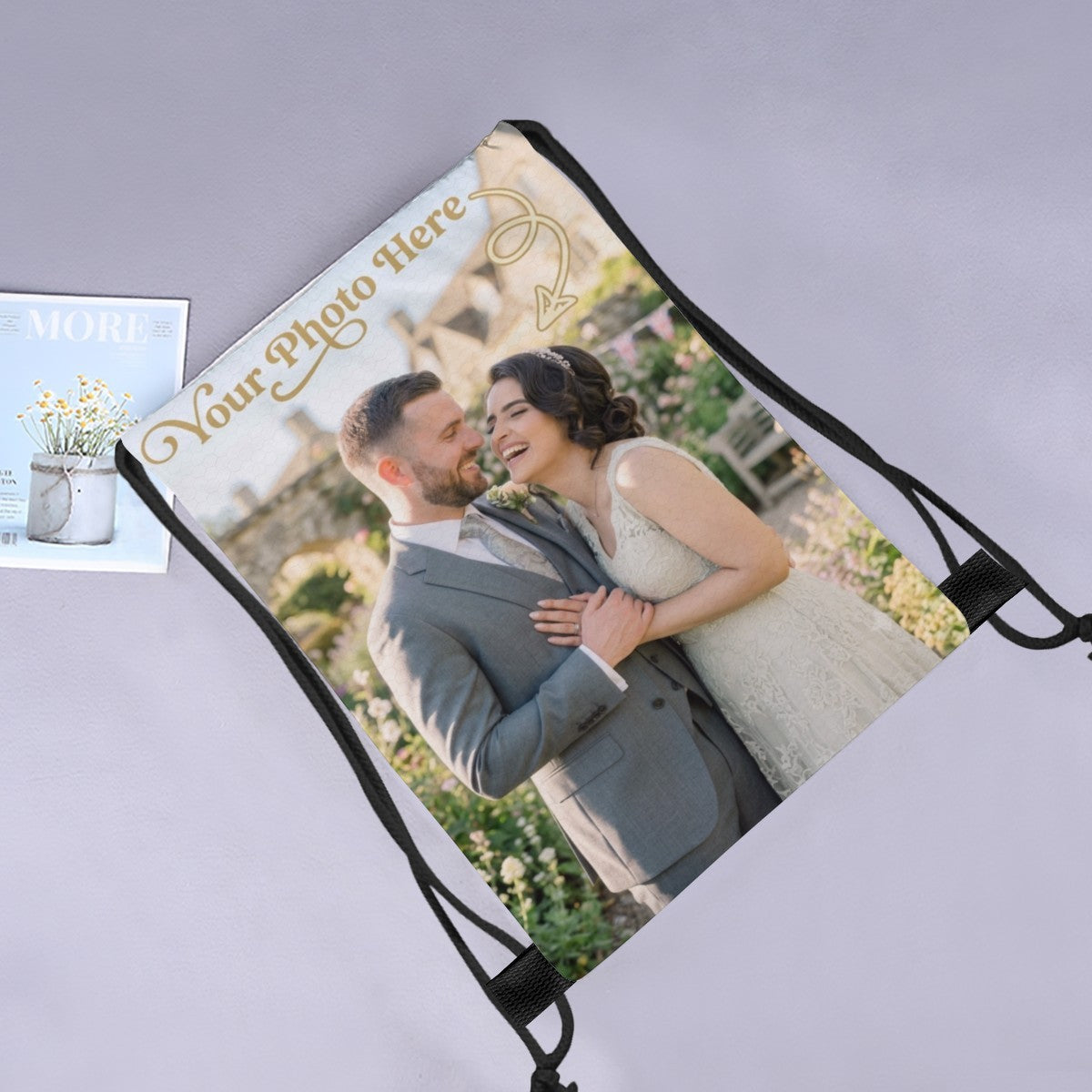 Custom Photo Drawstring Bag - Upload Any Photo - Personalized Full Print Photo Gift Bag for Pets, Couples, Family, and Memories
