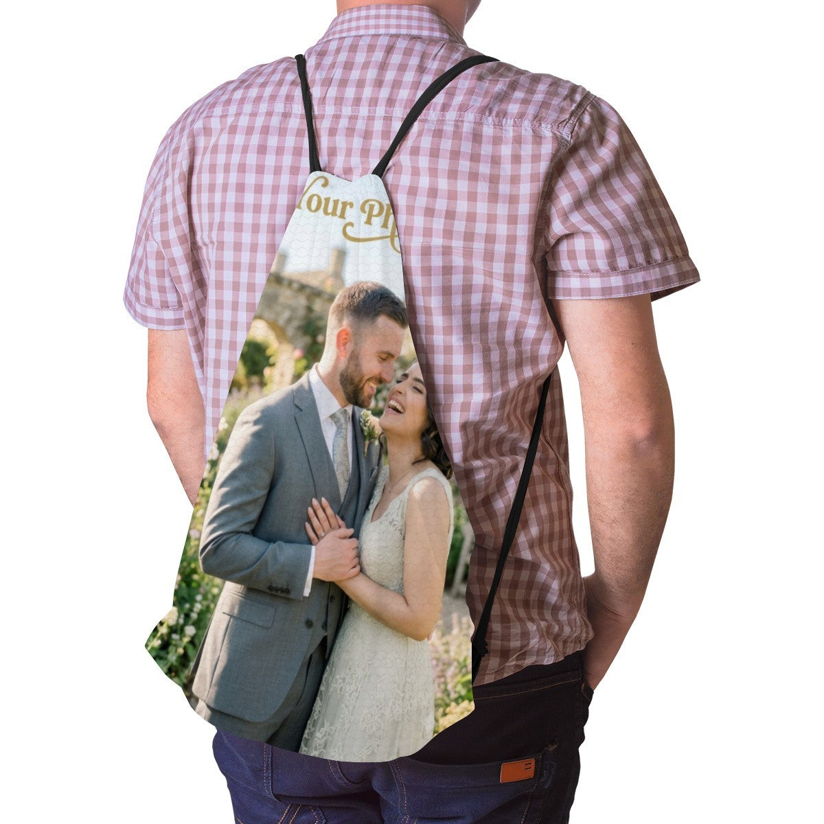 Custom Photo Drawstring Bag - Upload Any Photo - Personalized Full Print Photo Gift Bag for Pets, Couples, Family, and Memories